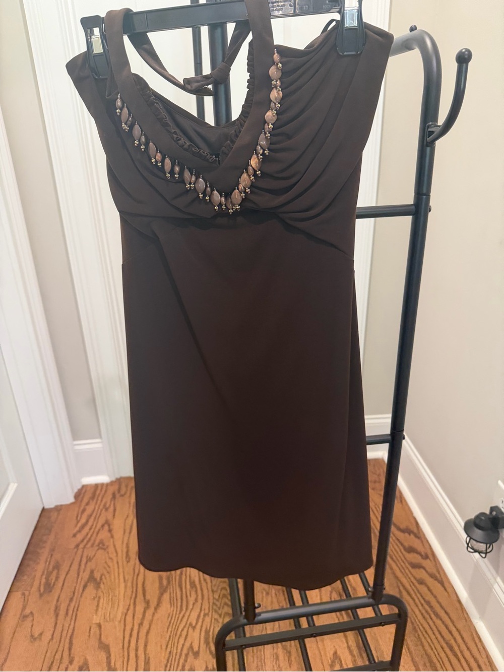 Laundry By Shelli Segal Brown Halter Dress with Beaded Neckline